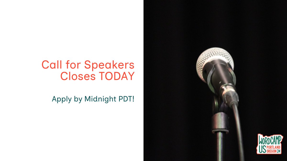 If you're the kind of person who waits until the last minute to apply to speak at tech conferences, have we got news for you! Speaker applications close at midnight tonight (PDT), which gives you...1079 more minutes! Don't miss out - apply today! us.wordcamp.org/2024/apply/ #WCUS