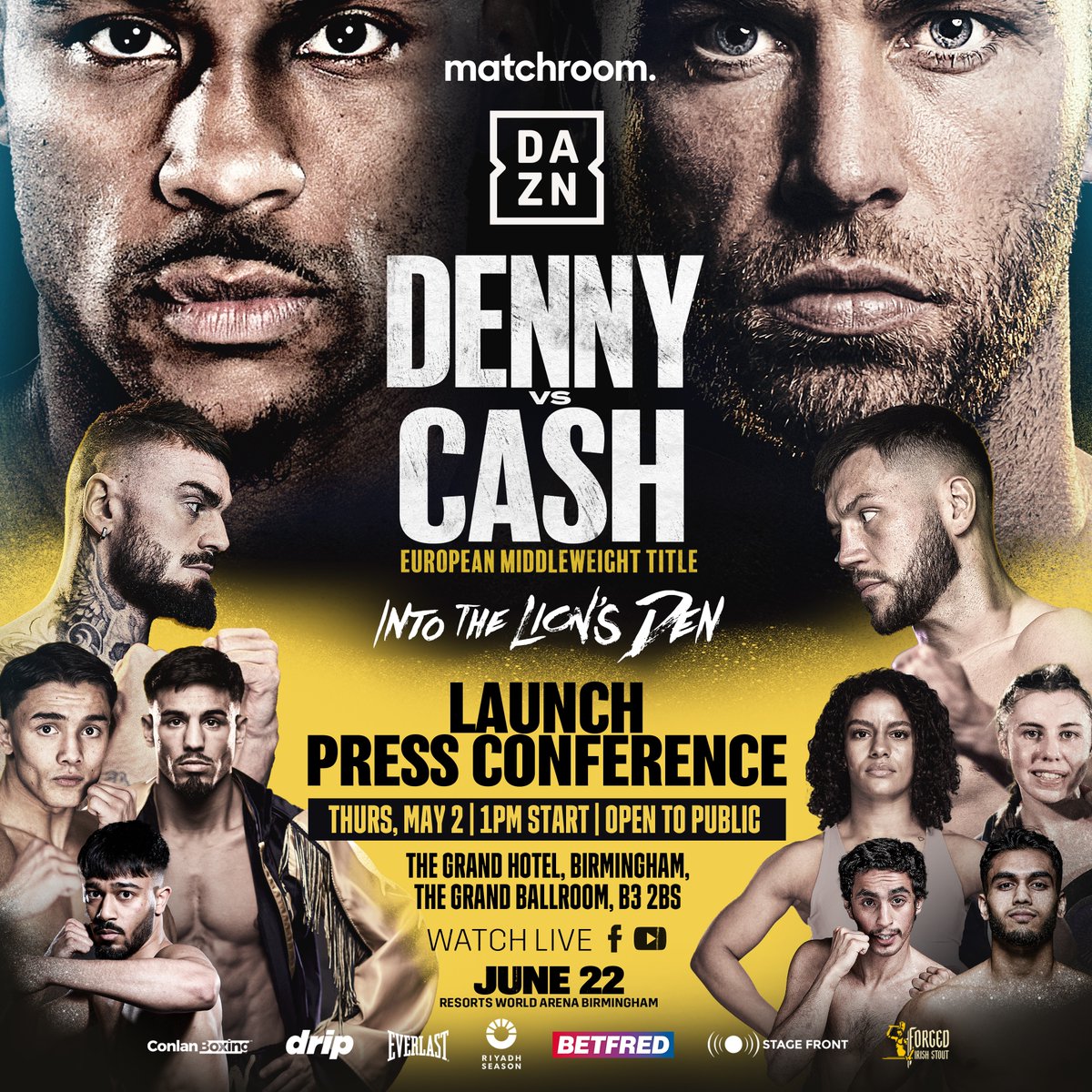 Launch presser for #DennyCash set for 1pm this Thursday! 🎙️🍿 @tnd91denny @FelixCashboxer @lewiscrocker1 @conah_walker @CameronVuong @jordz_flynn @realhamzauddin @mmali_79 @ibraheemspider Public welcome to The Grand Hotel in Birmingham to hear from main event + undercard 👊
