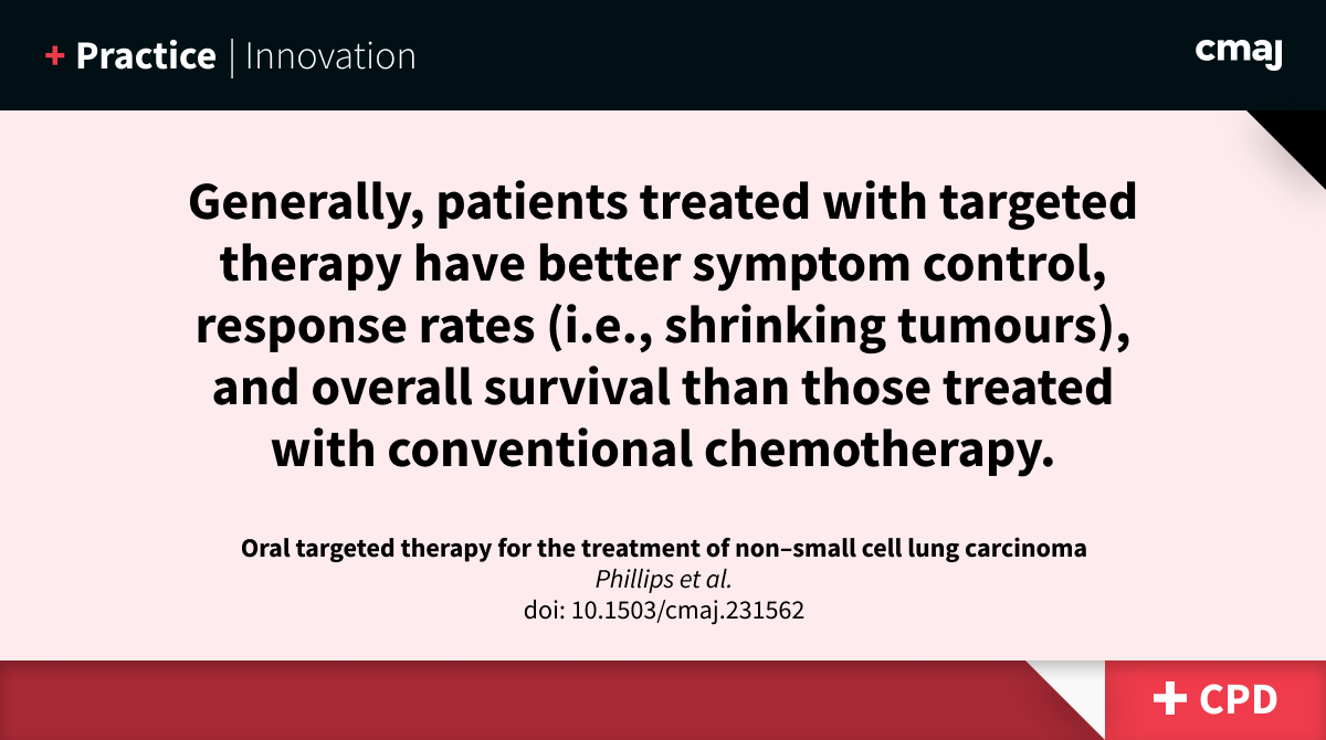 Non-small cell lung carcinoma: Targeted therapies have emerged as an important treatment option for patients with non–small cell lung carcinoma and are now widely used in clinical practice. ➡️ cmaj.ca/lookup/doi/10.… (earn CPD credits)