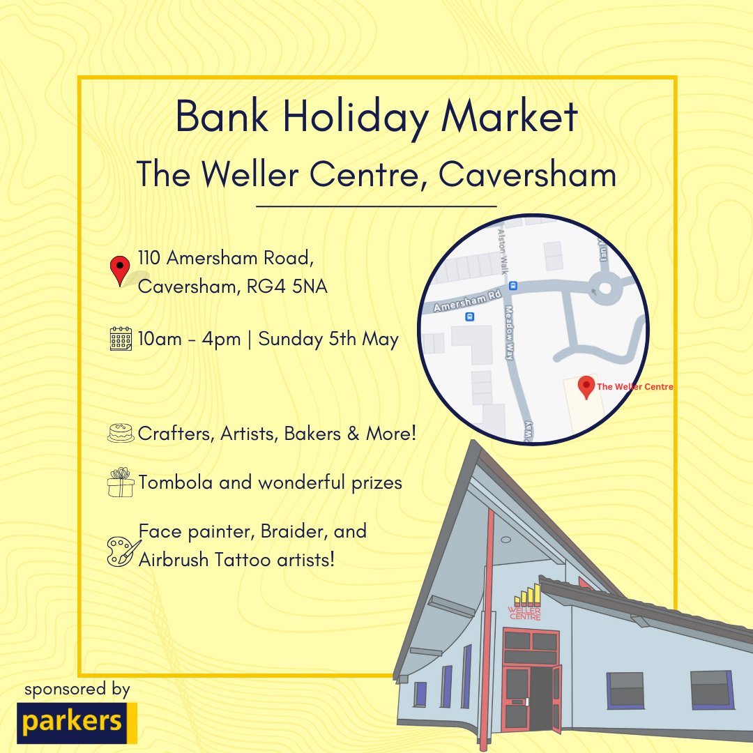 We can't wait to see everyone at The Weller Centre market!
Come and see the local small businesses from crafts, bakes, face painting, hair braider and so much more
📷 bit.ly/4b0t2aS
📷 110 Amersham Road, RG5 5NA
📷 5/5/24 | 10am - 4pm

#ChooseCaversham #smallbusiness