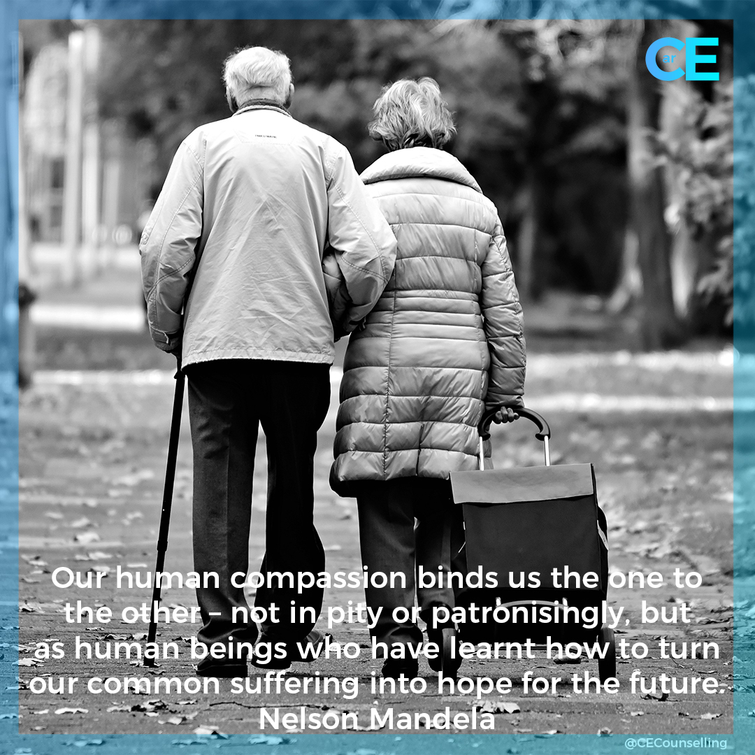 Our human compassion binds us the one to the other – not in pity or patronisingly, but as human beings who have learnt how to turn our common suffering into hope for the future. ~ Nelson Mandela ❤️ #anxiety #depression #Alzheimers #Dementia #Carers #TherapistsConnect  #love