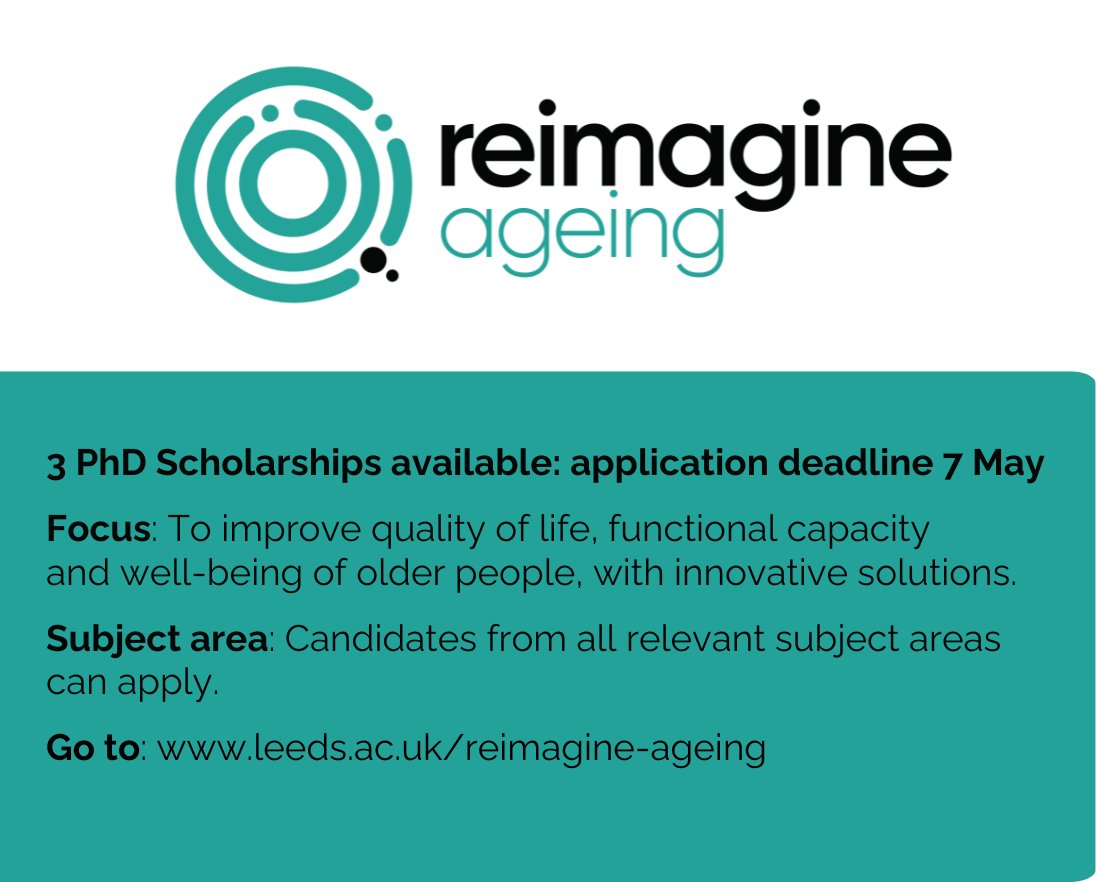 ReimagineAgeing's tweet image. 📢 Just saying ... don't forget about our fully funded scholarships, the application deadline is 7 May.

Read the full position description here: phd.leeds.ac.uk/funding/371-du…