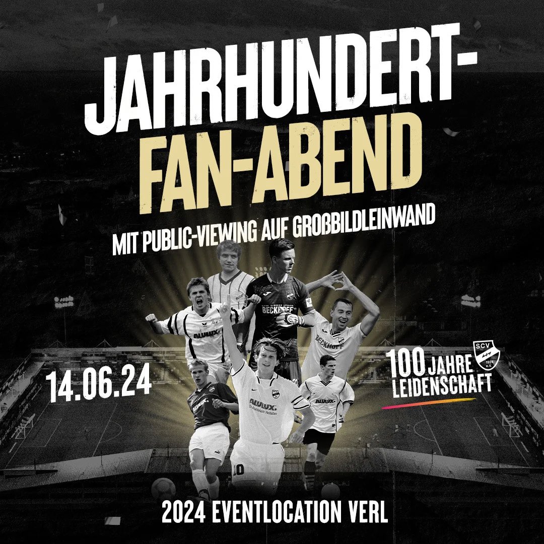 100 Jahre Sportclub Verl und das feiern wir, wie es sich gehört! Gemeinsam mit EUCH! Am Freitag, 14. Juni, steigt unser Jahrhundert-Fan-Abend in unserer neuen Eventlocation „2024“ neben der Sportclub Arena. ➡️ sportclub-verl.de/Artikel/74137/… #scverl #3liga #zeigtsuns #fu3ball #100jahre