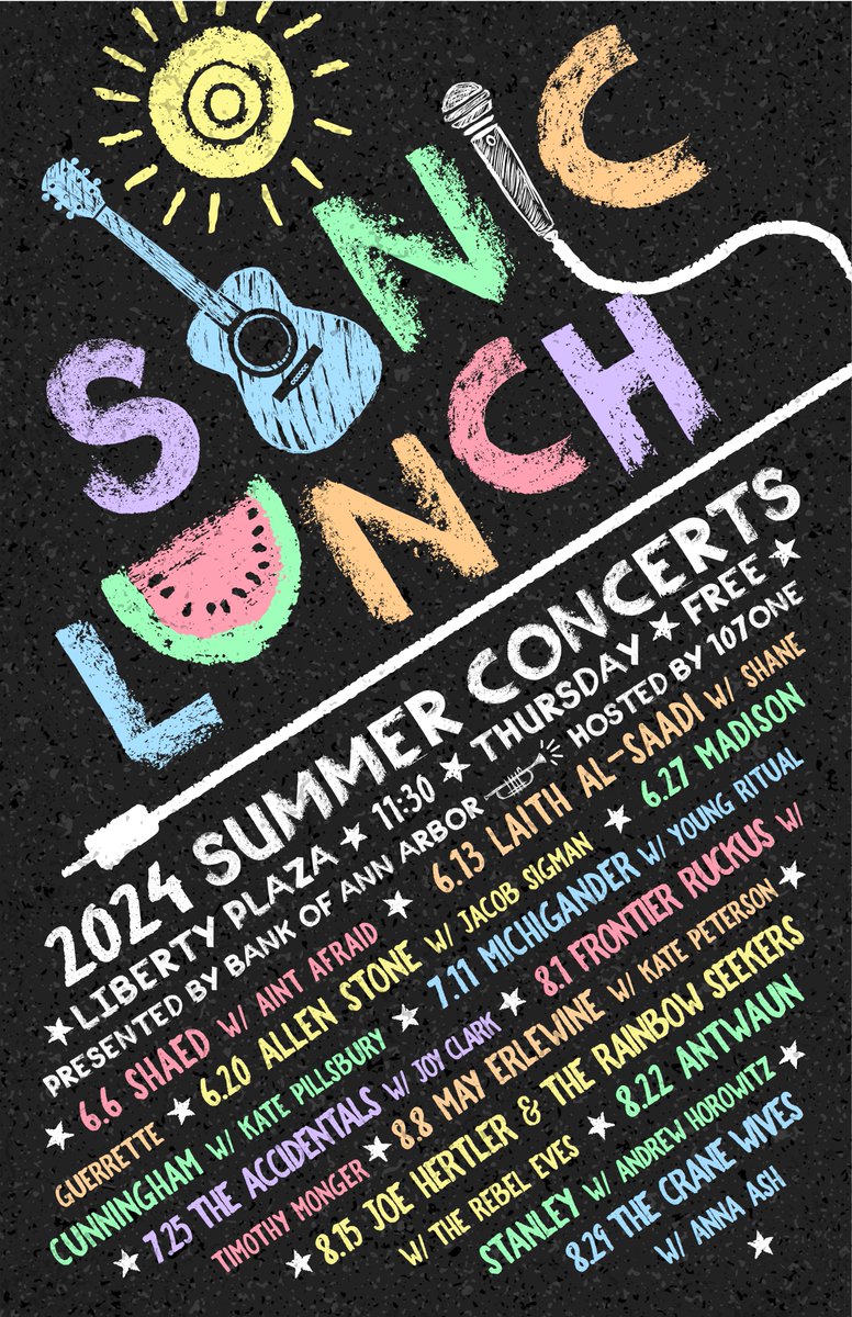 2024 @bankofannarbor #SonicLunch lineup is here! @annarbors107one #AnnArbor free/all ages