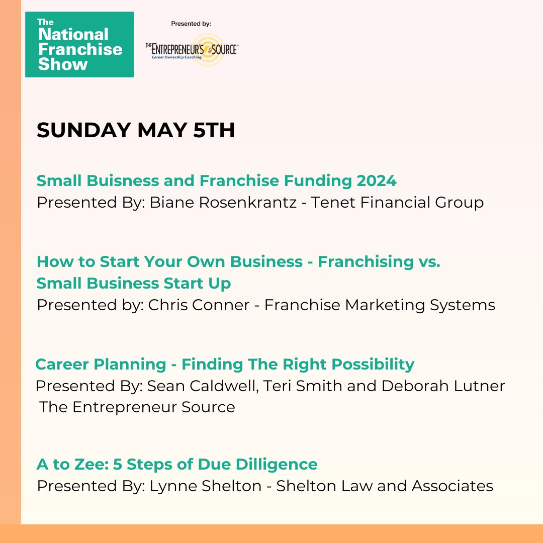 The National Franchise Show offers FREE seminars all weekend to make sure YOU are prepared. Saturday May 4th and Sunday May 5th, hear free information filled seminars at The Expo at World Market Center Las Vegas. Don't miss out: franchiseshowinfo.com/las-vegas-visi….