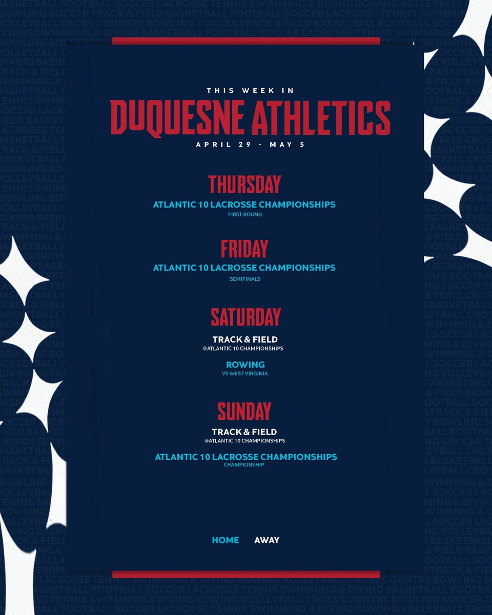 The #A10WLAX Championships take place on Rooney Field this weekend, and @DuqXCTF travels to George Mason to compete in the #A10OTF Championships!

🥍🎟️: goduquesne.com/a10lax