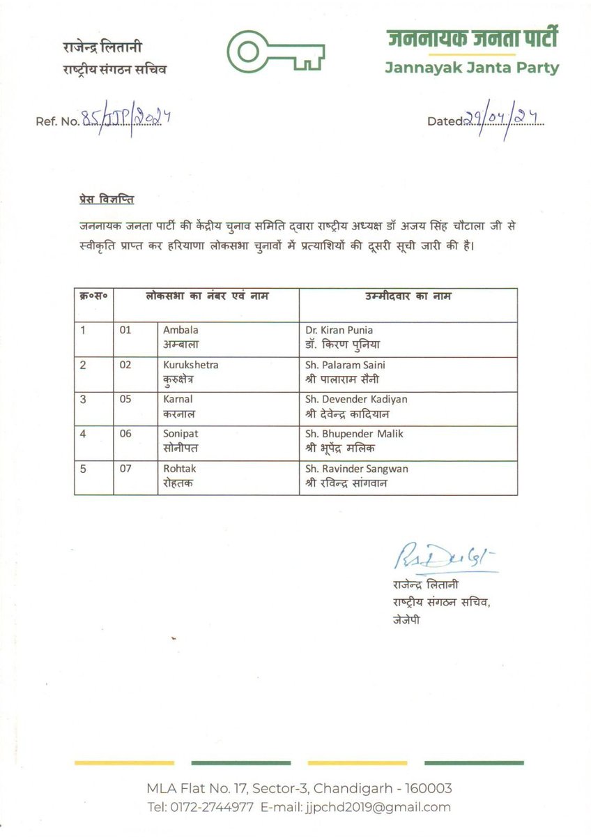 #ElectionsWithBS | Jannayak Janta Party (JJP) releases its second list of candidates for the upcoming #LokSabhaElections2024 #JJP #LokSabhaPolls