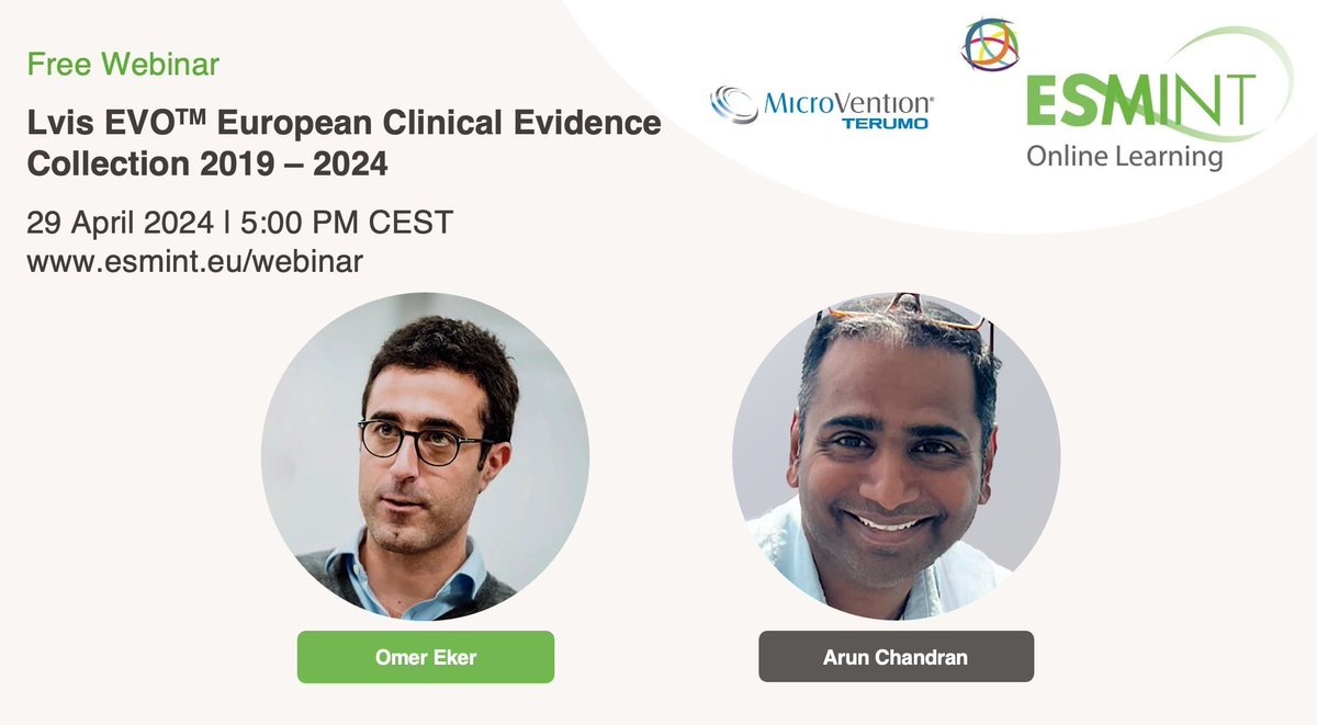 Don't miss today's webinar! Delve into real clinical evidence behind Lvis EVO(TM). Featuring Prof. Omer Eker & Dr. Arun Chandran. Free registration: Lvis EVO(TM) European Clinical Evidence Collection 2019-2024. Supported by MicroVention. Register now 👉 buff.ly/3xJOvWY