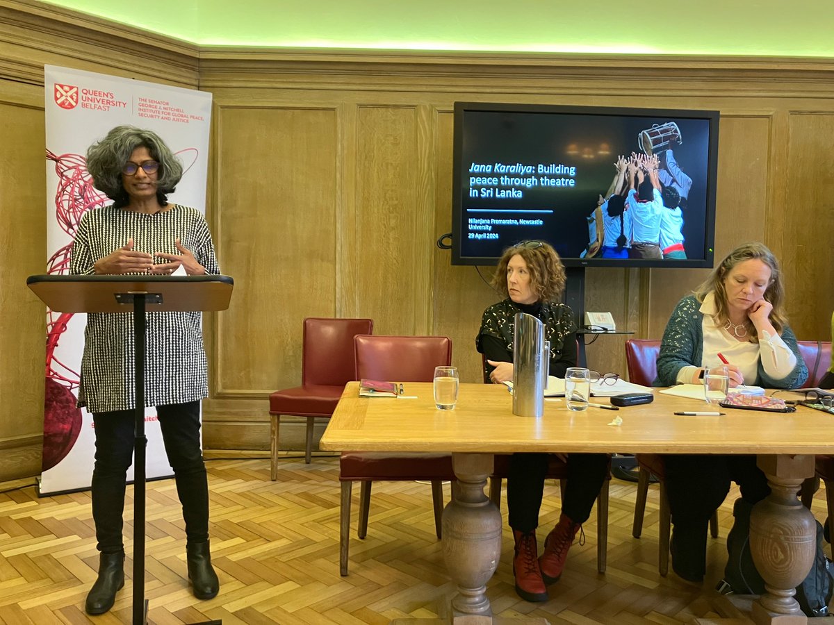 Second panel of @talk4_peace event about The Transformative Potential of the Arts & Creative Methods happening now. First two speakers Dr Nila Premaratna (Newcastle University) and Dr Gail Ritchie (Artist and International Relations scholar).