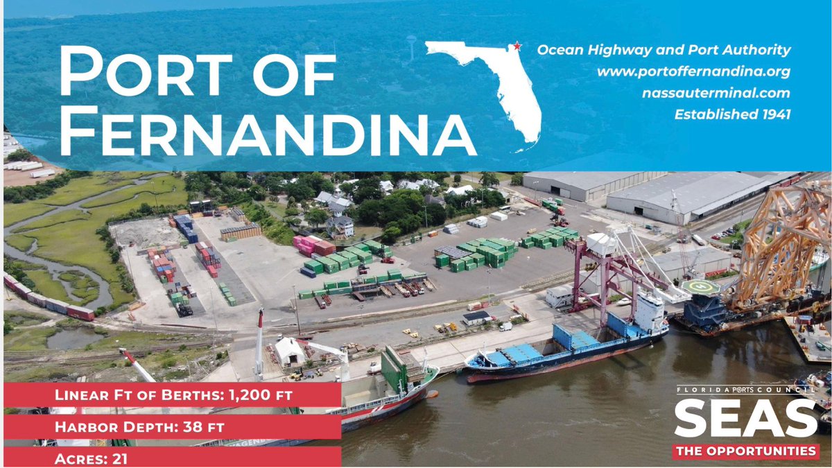 Located on Florida’s Atlantic coast, @PortFernandina provides port and terminal service for imports and exports to more than 14 pulp and paper producers, and handles a diverse mix of cargoes, including containers and bulk. bit.ly/4baO0DW #SeasTheOpportunities