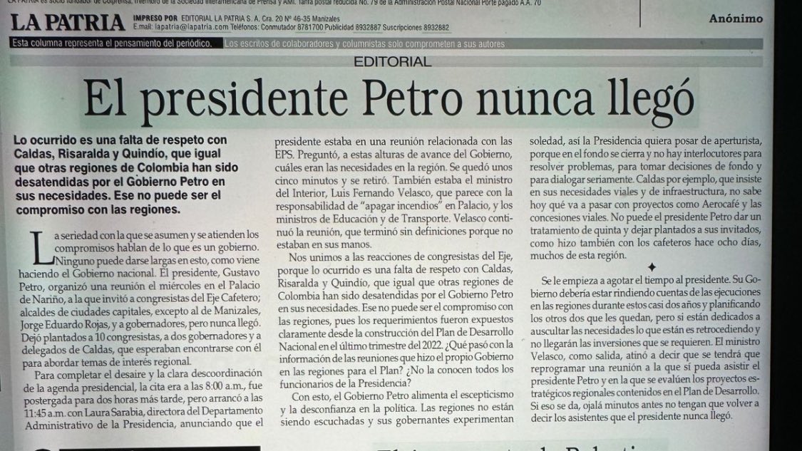El presidente nunca llegó a una reunión con los representantes de Caldas, Risaralda y Quindío vía @lapatriacom #UnDesgasteEs