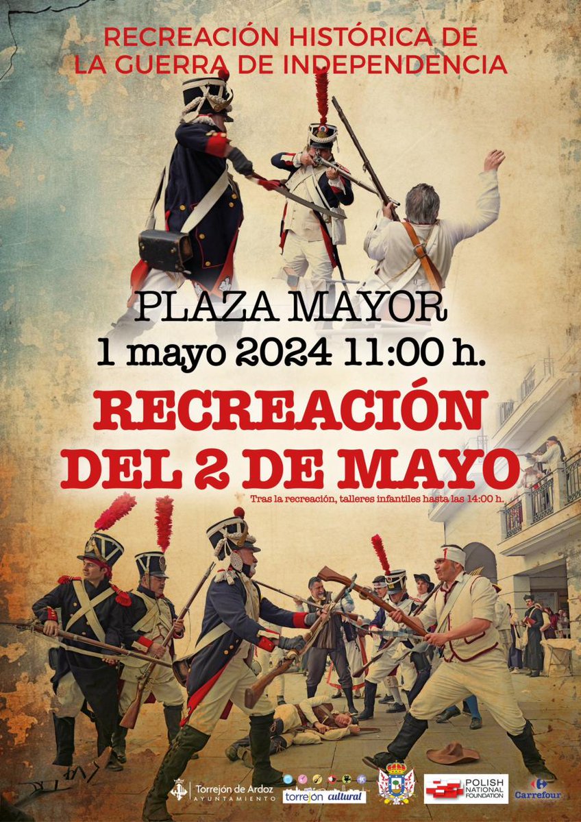 ES NOTICIA. El 1 de mayo, la Plaza Mayor de Torrejón de Ardoz será testigo de una recreación histórica de la Guerra de la Independencia. cronicadelhenares.com/2024/04/es-not…