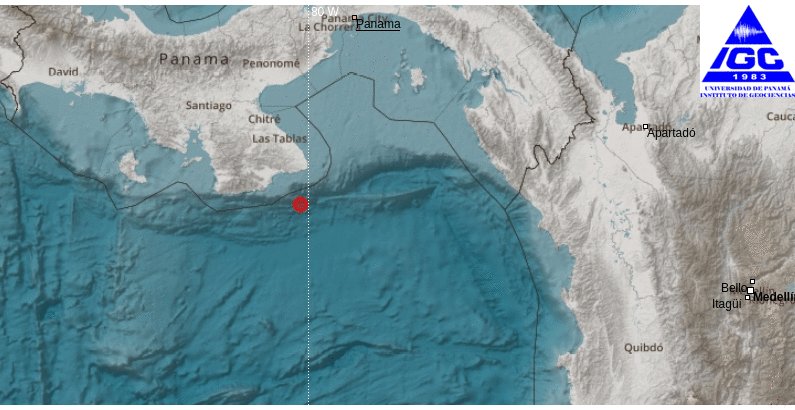 El Instituto de Geociencias de la Universidad de Panamá, Reporta el siguiente evento REVISADO: Fecha: 2024-04-27 11:55 Hora local, Magnitud:4.0 (MLv), Profundidad: 6 km, localizado a 52 km de TONOSI.