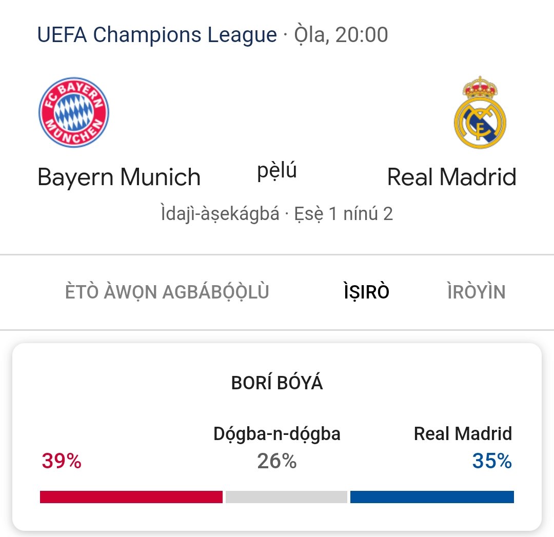 Can't wait to watch how this match is gonna end. The margin for Bayern Munich to win this Match is slime. However, Real Madrid is inclusive. But if Madrid can maintain their tempo, they'd likely send them out.