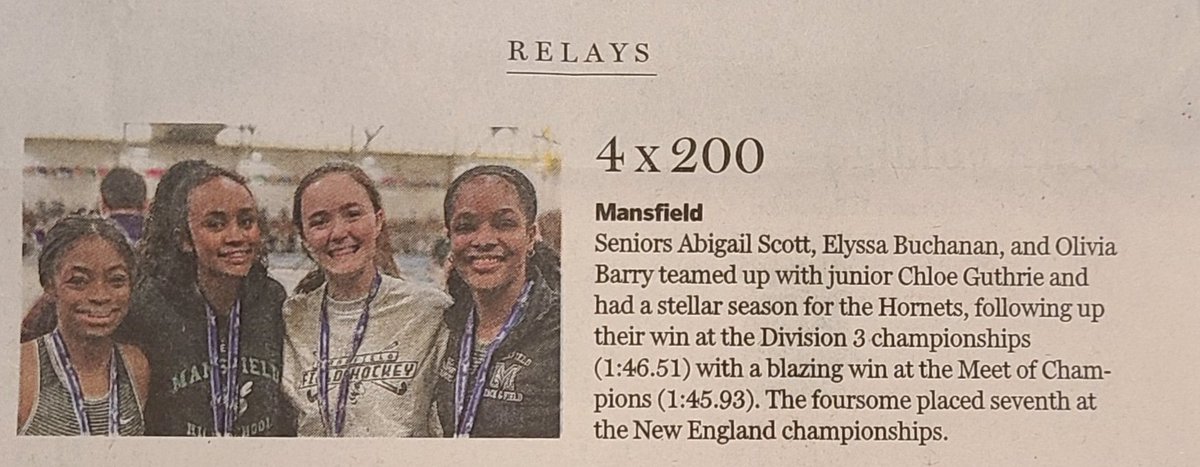 Kevin Praik (@praikjournalist) on Twitter photo 2 individuals represent the Hockomock League in the <a href="/GlobeSchools/">Boston Globe Schools</a>' list of 2023-2024 Girls Indoor Track Honorees for top student-athletes and coaches:
All-Scholastic: Sarah Dumas - Franklin
All-Scholastic: Lily Deforge - Franklin 2 individuals represent the Hockomock League in the <a href="/GlobeSchools/">Boston Globe Schools</a>' list of 2023-2024 Girls Indoor Track Honorees for top student-athletes and coaches:
All-Scholastic: Sarah Dumas - Franklin
All-Scholastic: Lily Deforge - Franklin
