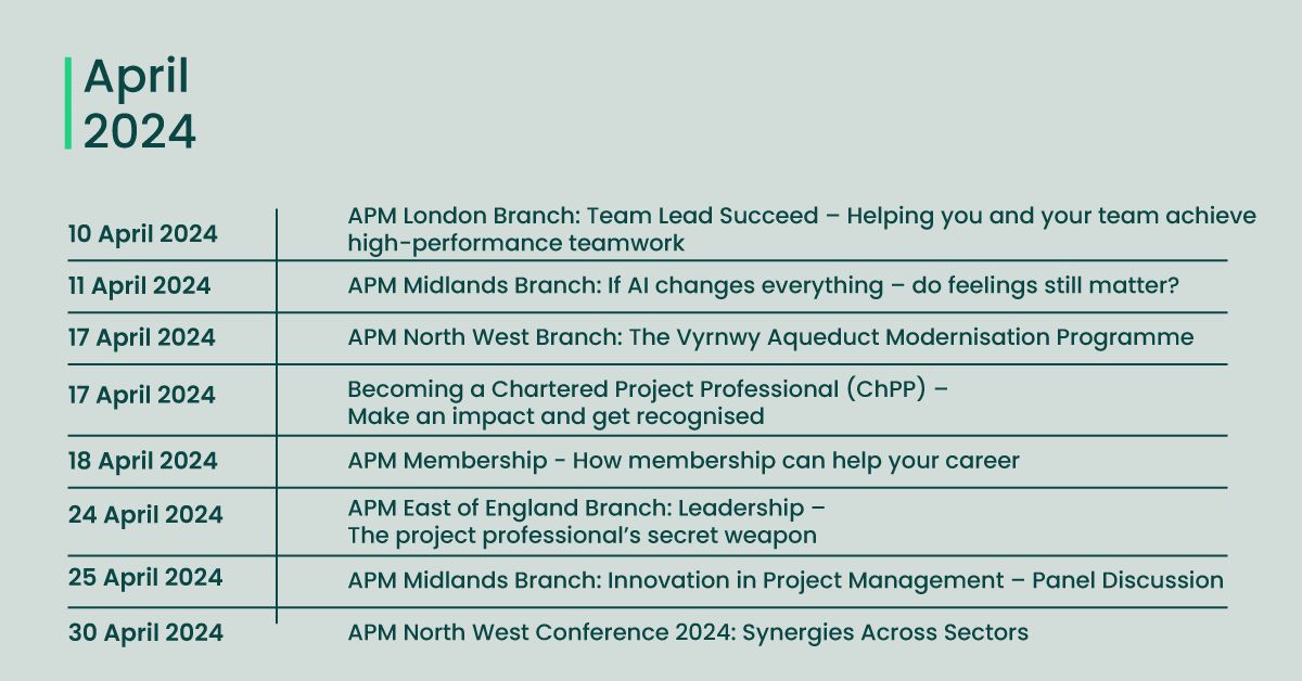 Are you searching for webinars and events to enhance your #projectmanagement skills? Explore our range of events, book your place at one of our upcoming events or webinars and take a step further in your career. bit.ly/3TD9VfI