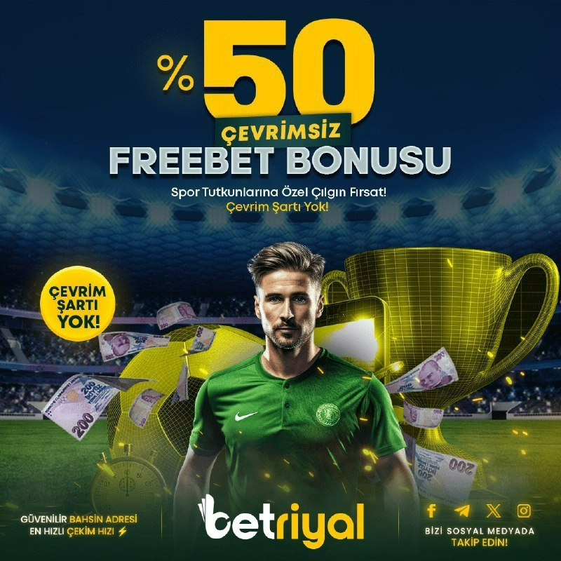 ✔️ #Betriyal'de FREEBET ÇILGINLIĞI !! ⚽️ Gün İçerisinde Yapacak Olduğunuz Yatırımlara Özel; 💸 %50 ÇEVRİMSİZ FREEBET 🔝 Yatırımınıza Değer Katan Fırsatları Kaçırmayın !! 💻 Güncel Giriş: bit.ly/BetriyalGuncel…