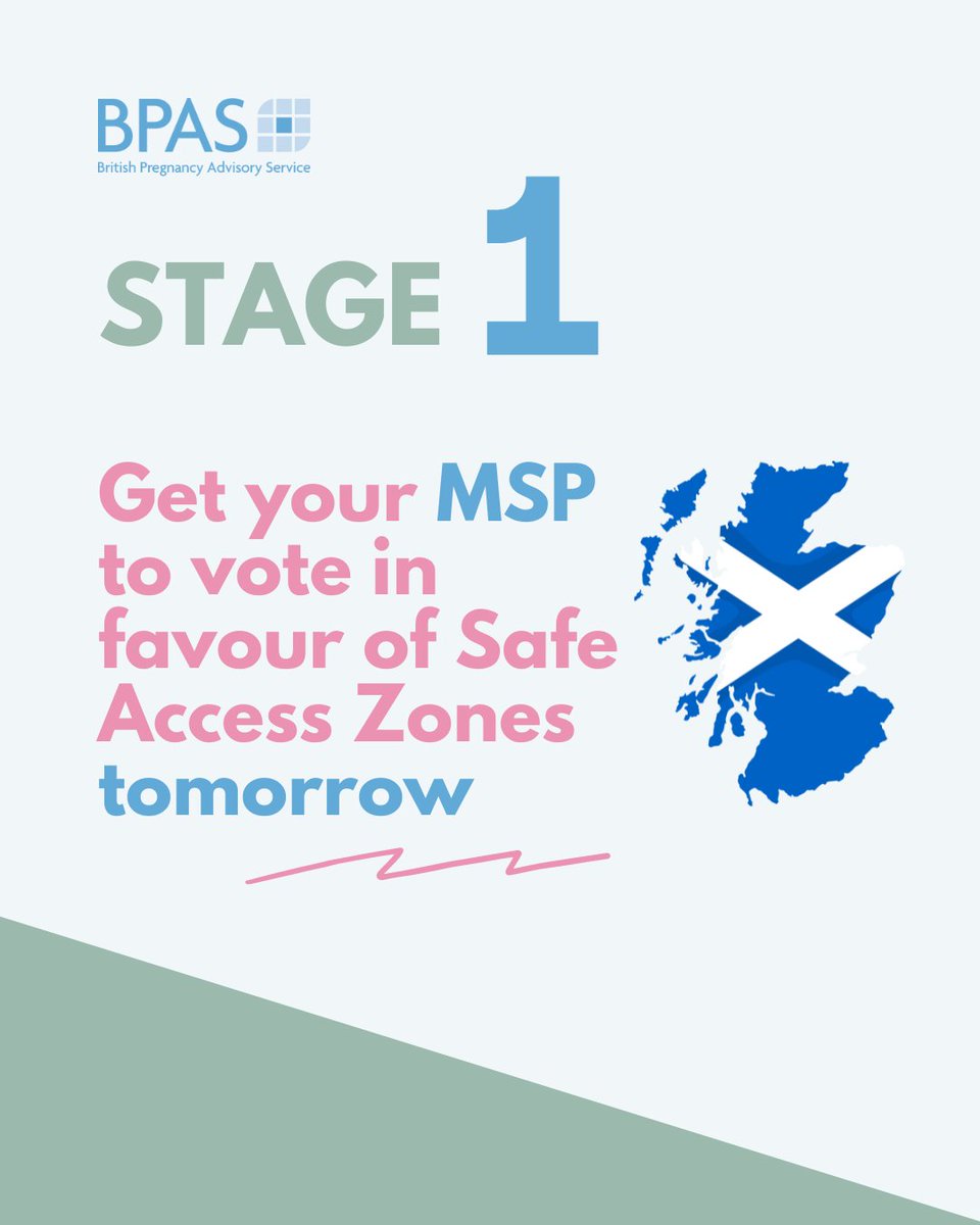 🏴󠁧󠁢󠁳󠁣󠁴󠁿MSP's will be able to vote on Stage 1 of the Safe Access Zones Bill TOMORROW ‼️ We know there's a few things going on in Scotland rn, but we need you to write to your MSP to get them to vote in favour & get a step closer to ending clinic harassment: backoffscotland.com/write-to-your-…