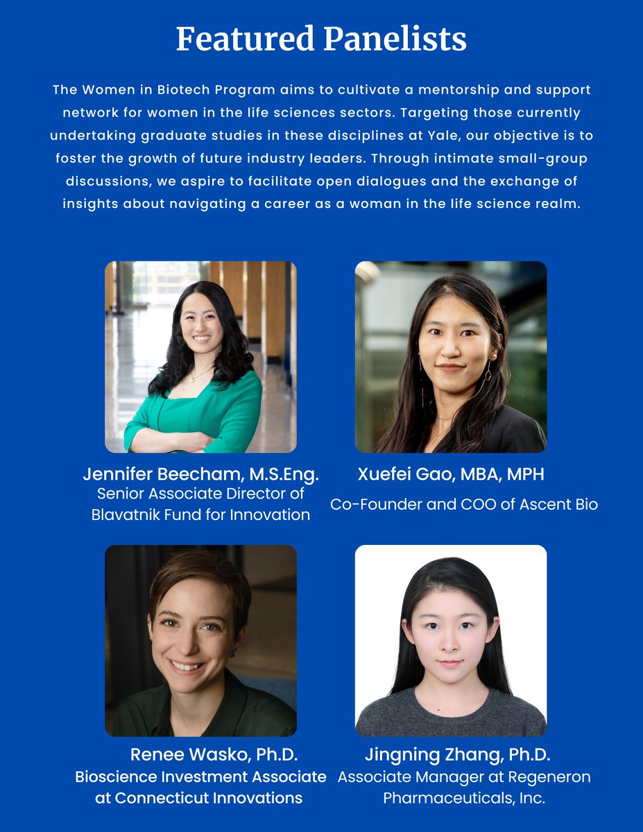 The Yale Biotech Club is excited to present the Women in Biotech Spring 2024 Panel! Application Deadline: May 5th, 2024 Register now: forms.gle/AYKkqPJHQtU7ia…