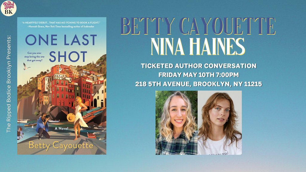 We're hosting a Brooklyn #AuthorEvent with Betty Cayouette on Friday, May 10th at 7pm. @BettysBookList will chat with Nina Haines about One Last Shot. ⁠First 30 tix get an Aerie Pool to Party swim coverup and sunglasses. 😎 ⁠ therippedbodicela.com/brooklyn-events ⁠ #TheRippedBodiceBK