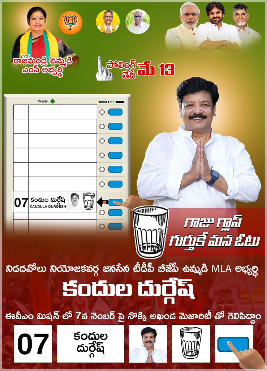 గాజు గ్లాస్ గుర్తుకే మన ఓటు!!

నెంబర్ :7️⃣

#VoteForGlass
#Nidadhavole