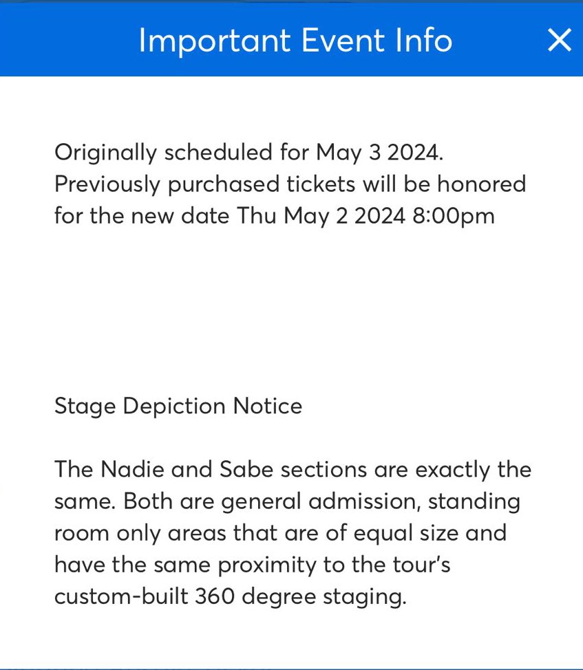 The Dallas show that was supposed to happen May 3rd is now going to happen May 2nd.