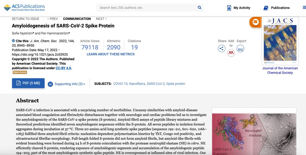 @ROparil @unhealthytruth When the COVID 💉 mRNA for the spike protein goes into the 💪 which is surrounded by 🩸 vessels,
it gets into the blood stream.
There it embeds in the endothelium and cardiomyocytes, causing amyloidosis, (bent proteins in the 🫀)
One of several papers on the amyloidosis of spike.