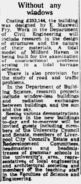 On the same day the Laboratories of Civil Engineering and Building Science also opened, on Brownlow Street