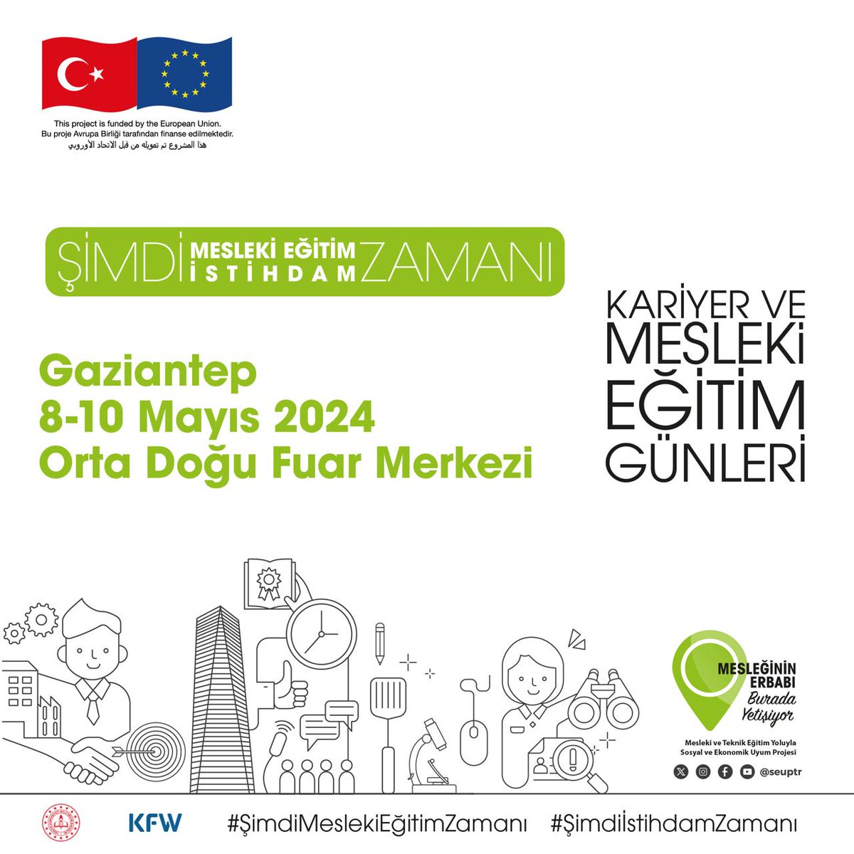 Millî Eğitim Bakanlığı Mesleki ve Teknik Eğitim Genel Müdürlüğü tarafından Avrupa Birliği Mülteciler İçin Destek Programı (FRIT) finansal desteği ve KfW iş birliği ile yürütülen 'Mesleki ve Teknik Eğitim Yoluyla Sosyal ve Ekonomik Uyum Projesi (SEUP)' kapsamında 8-10 Mayıs…