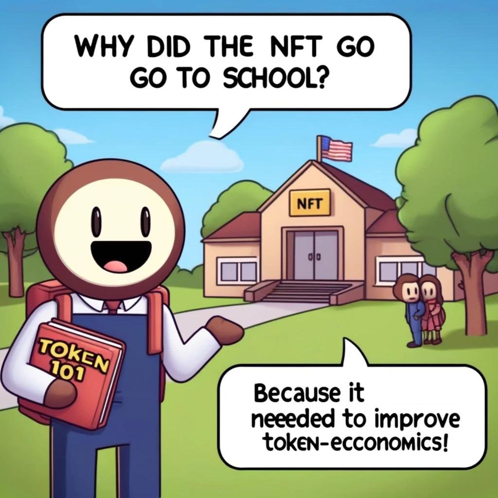 Why did the NFT go to school?
-Because it needed to improve its token-economics!

#NFTHumor #CryptoComedy #NFTMemes #BlockchainHumor #DigitalArtJokes #CryptoLaughs #NFTCommunity #CryptoJokes #NFTCollectors #NFTFun