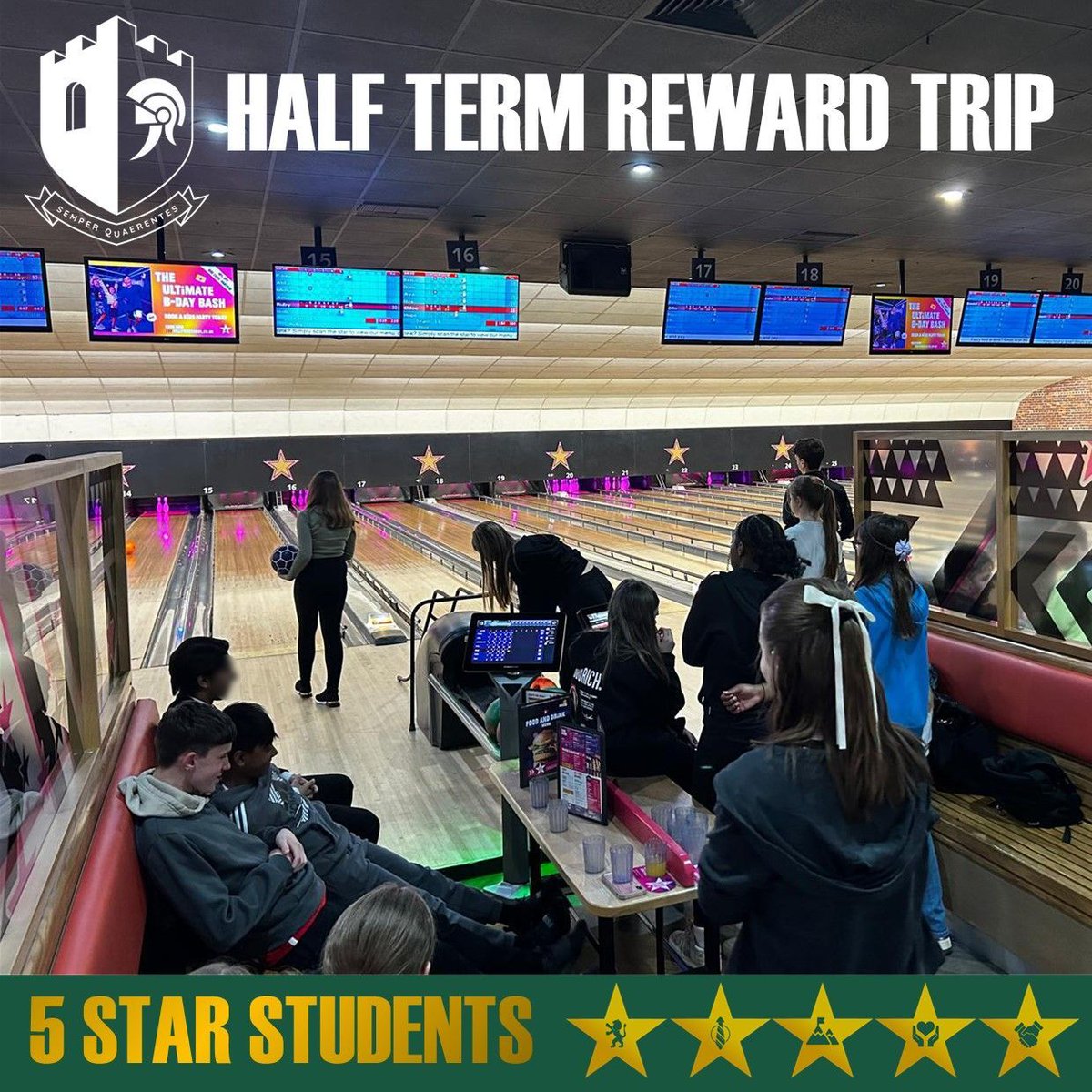 On Friday 26th April, our Half Term Reward Trip took place @HollywoodBowl, as a special treat for our #5starstudents who gained the required level of attendance, achievement points and positive behaviour for the previous half term.