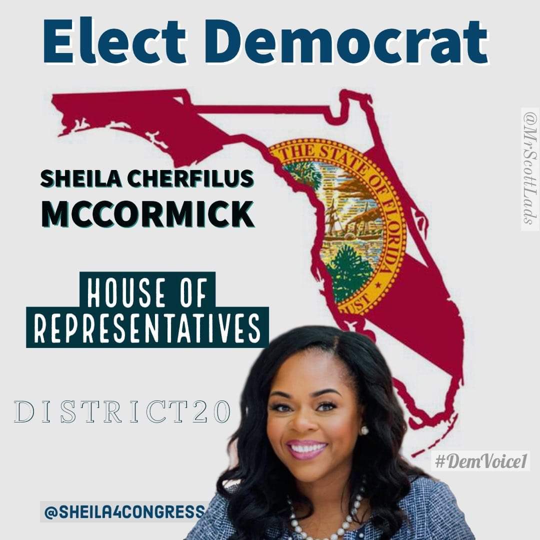 Sheila Cherfilus-McCormick is a
proven leader for FL20. Re-elect
her to Congress!
Climate
Housing
Economy
Medicare
Gun Safety
Immigration
Environment
SS/Medicare
Voting Rights
Womens rights
Healthcare reform
👉@Sheila4Congress
👉cherfilusfordistrict20.com

#ProudBlue
#allied4dems