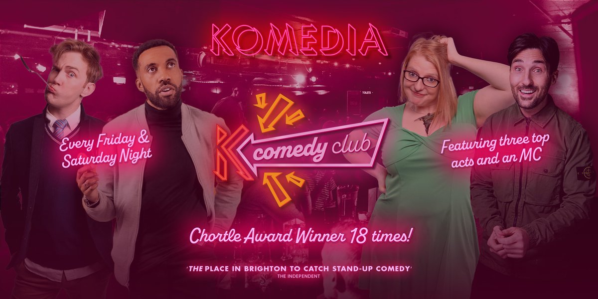 Fancy a #laugh this weekend in the heart of #Brighton? Head down to Komedia #comedyclub this Fri + Sat!

Featuring Darran Griffiths, Tom Houghton &amp; Josh James + MC Robyn Perkins.

Get your early bird tickets now &amp; save ££👉 tinyurl.com/komedia-comedy…

#comedian #standupcomedy