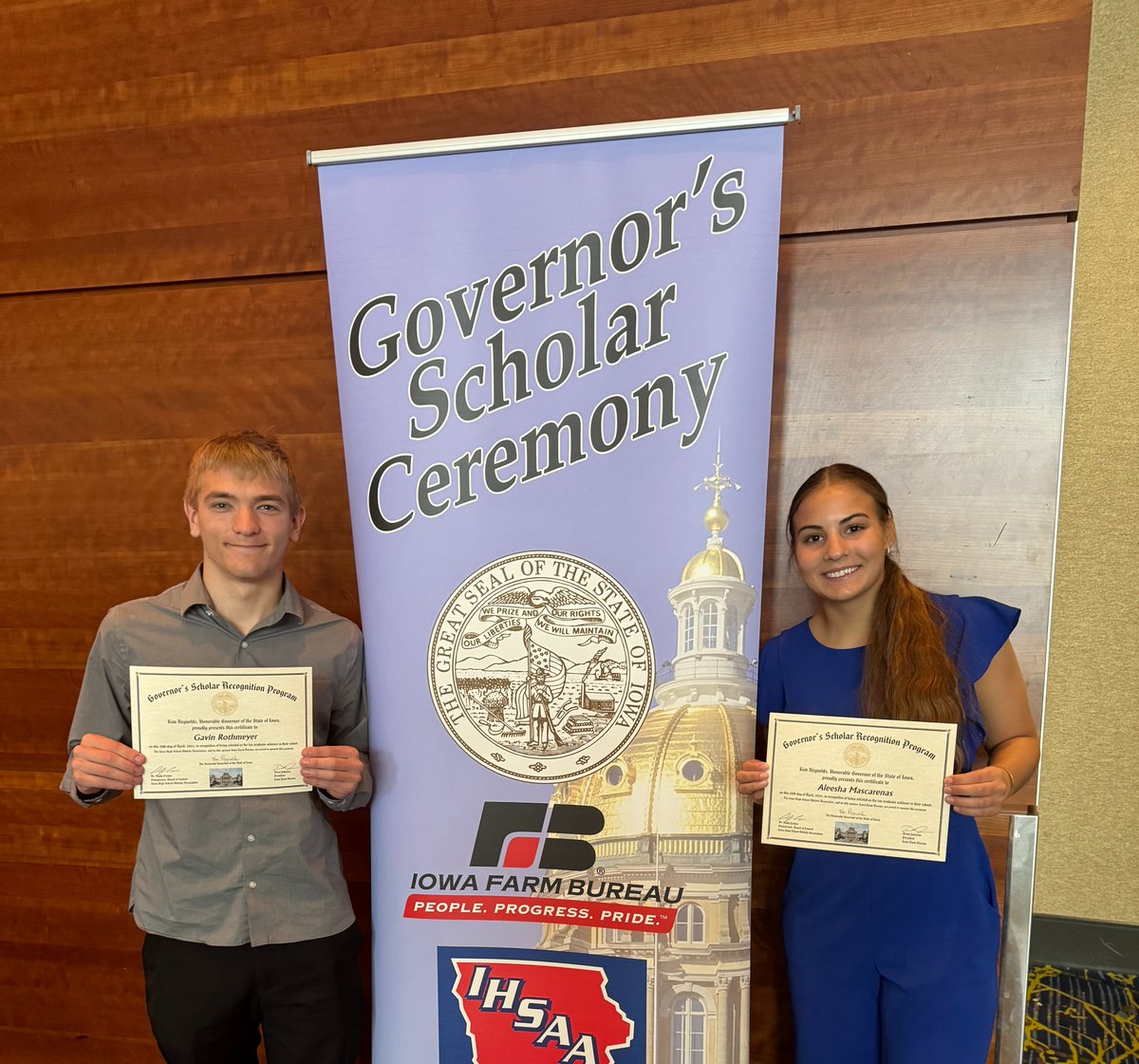 CB_ECA's tweet photo. Congratulations to Gavin Rothmeyer and Aleesha Mascarenas, two of four ECA seniors who were recognized during yesterday's Governor's Scholar Ceremony! Not pictured: Taryn Gant and Jose Avalos Rosas. #AchieveMore #LevelUpCB 
@CBCommSchools @ALHSathletics @TJHighSchool_CB https://t.co/jDQfPRZQyk