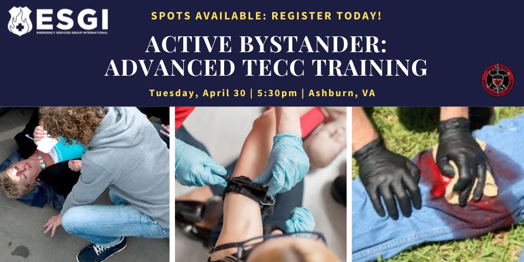 📢 LAST CALL for tomorrow's #ActiveBystander Advanced TECC Training at 5:30PM in Ashburn, VA.

Grab a spot now: xcal.com/events/advance…

#training #TECC #stopthebleed #lifesaving #savealife #activeshooter #emergency #workplaceviolence