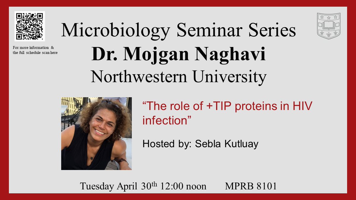 Join us tomorrow for our Microbiology Seminar Series with Dr. Mojgan Naghavi hosted by @seblabk  at 12:00 noon in MPRB Molecular Microbiology Seminar Room 8101. Coffee and cookies provided!