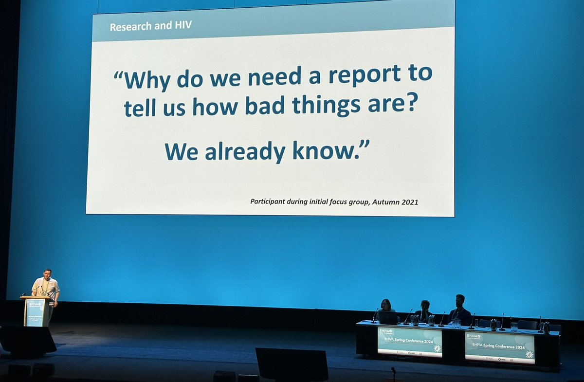Really interesting perspectives from <a href="/SparrowhawkAlex/">Alex Sparrowhawk</a> at #BHIVA24 talking about why the Positive Voices research is important to the community. 👌