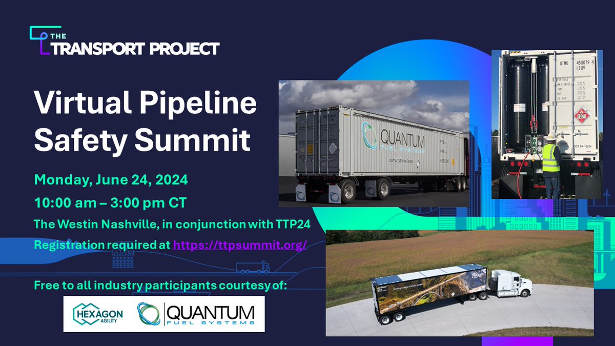 The Transport Project (@transportproj) on Twitter photo A Virtual Pipeline Safety Summit will kick off the start of TTP24 in Nashville, TN. This full day session is sponsored & hosted by <a href="/AgilityFuel/">Hexagon Agility</a> & <a href="/QuantumFuelSys/">Quantum Fuel Systems</a>. Learn more about #TTP24 & register lnkd.in/eWhuWftn
#virtualpipeline #naturalgas #cng #lng A Virtual Pipeline Safety Summit will kick off the start of TTP24 in Nashville, TN. This full day session is sponsored & hosted by <a href="/AgilityFuel/">Hexagon Agility</a> & <a href="/QuantumFuelSys/">Quantum Fuel Systems</a>. Learn more about #TTP24 & register lnkd.in/eWhuWftn
#virtualpipeline #naturalgas #cng #lng