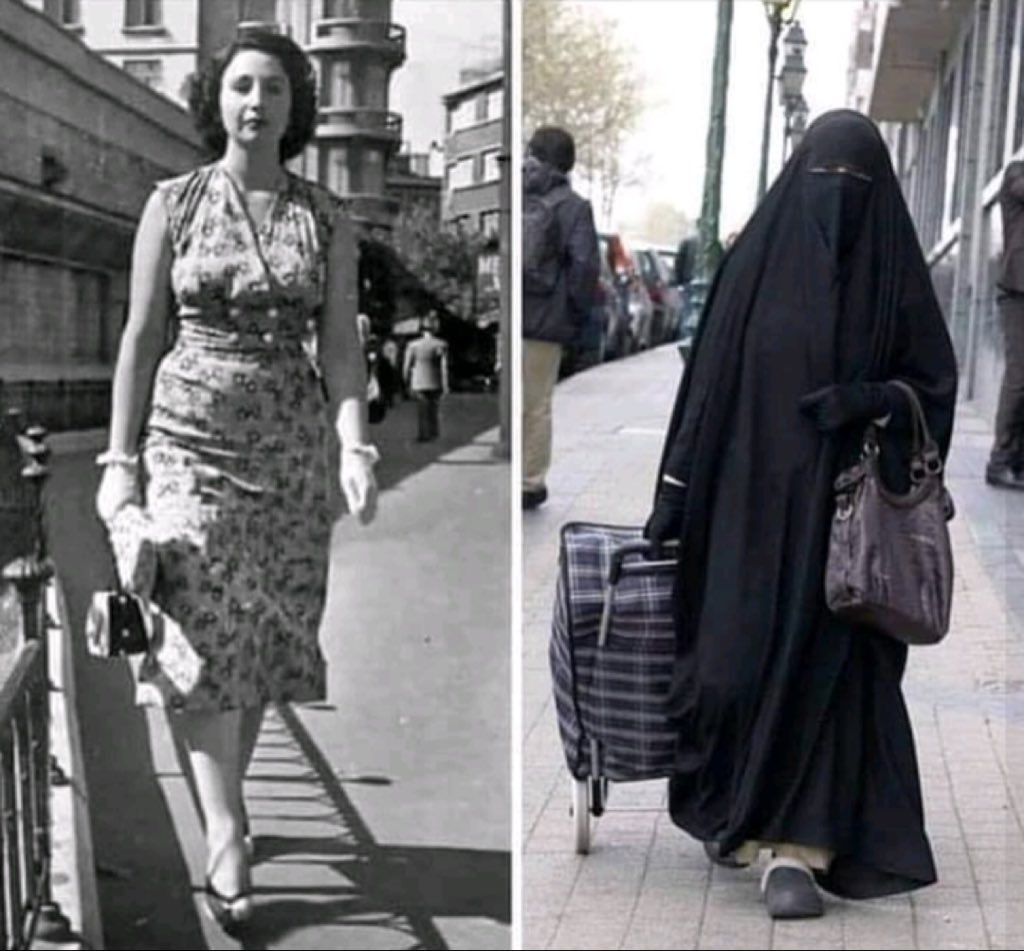 Las mujeres en países árabes han tenido una regresión absurda. Está foto fue tomada en 1950 En Estambul. Misma foto 2024 mismo lugar. No es una aceptación es una opresión así de simple.
