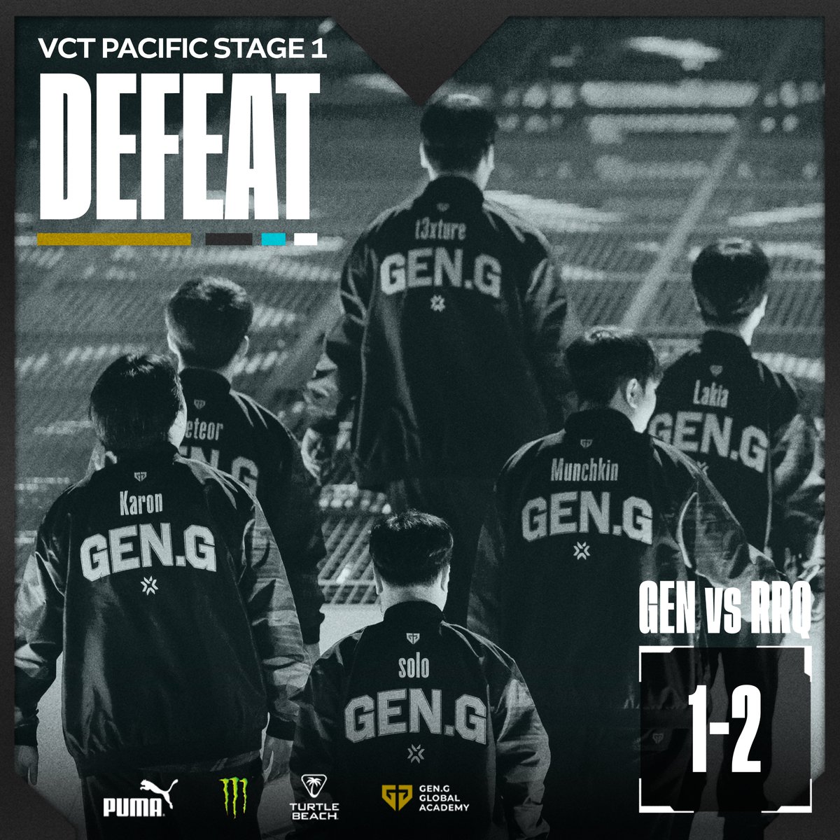 📍 #𝐕𝐂𝐓𝐏𝐚𝐜𝐢𝐟𝐢𝐜 𝐒𝐓𝐀𝐆𝐄 𝟏 𝐯𝐬 @teamrrqofficial

Not our best, but we'll work hard to shape up for playoffs.
오늘의 패배를 발판 삼아 플레이오프 준비 제대로 해오겠습니다.

#TIGERNATION #GENGVAL