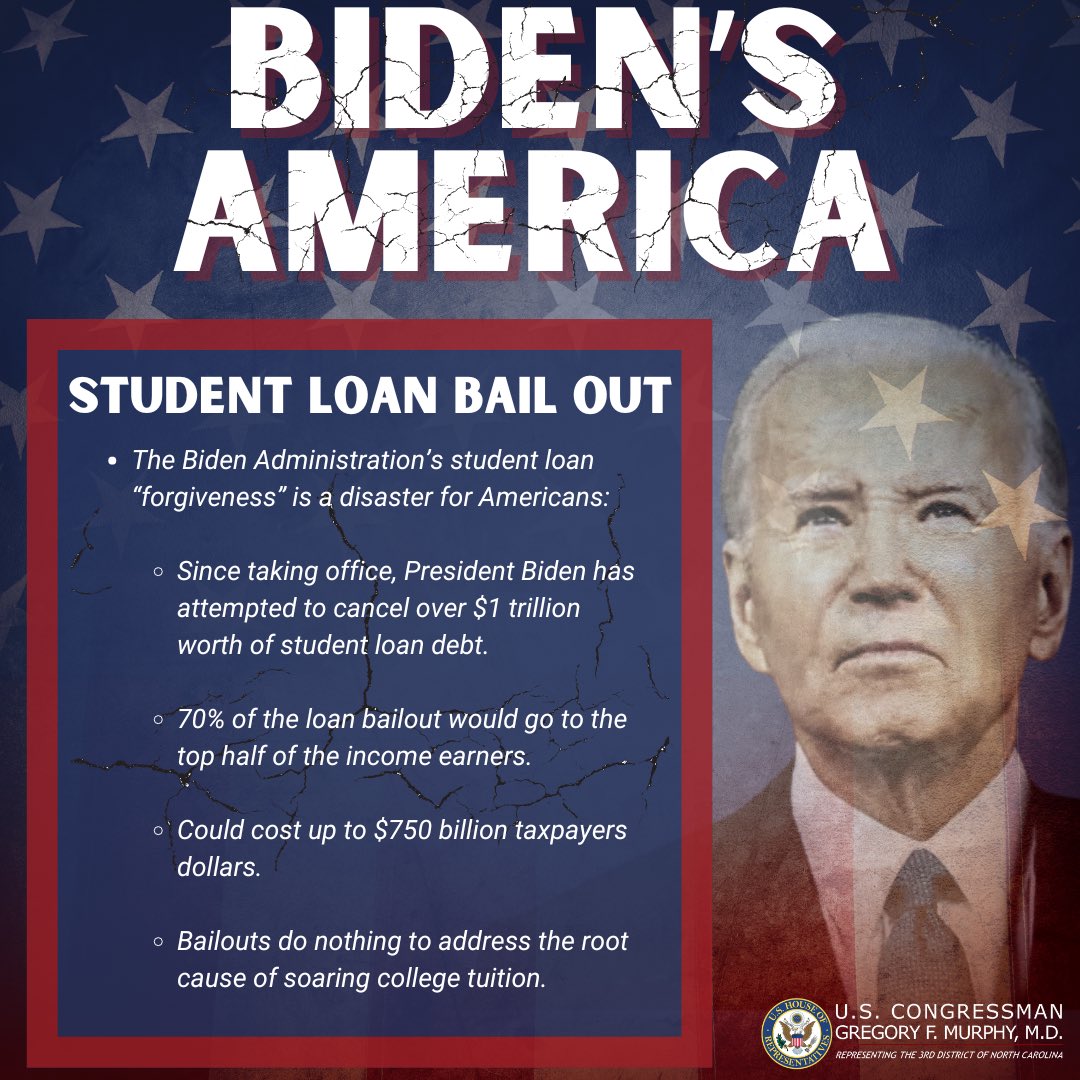President Biden’s student loan bailout is a slap in the face to hard-working Americans, especially those who worked to pay off their debts. Another ‘vote buying scheme’ to win reelection.   His 'plan' incentivizes colleges to continue programs not related to education and…