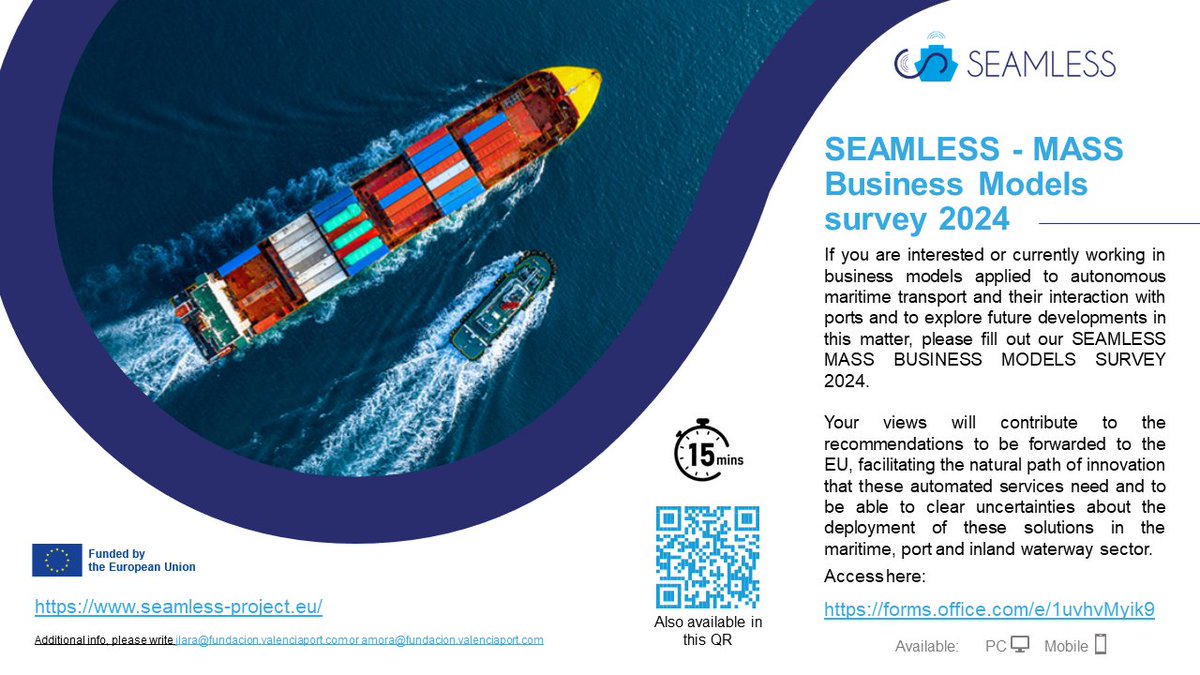 Join @seamless_heu in shaping the future of autonomous #ships and port logistics! Help us by filling out our quick questionnaire: 📍 forms.office.com/e/1uvhvMyik9 👈 Your input will influence recommendations to the #EU for innovative, eco-friendly solutions! lnkd.in/dD2GFAju