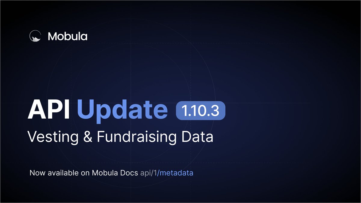 Mobulaio's tweet image. NEW on Mobula:
Vesting &amp;amp; Fundraising details are now available through the metadata API.

Find out when the next token unlock is, or how much projects have raised, programmatically.

👉 Try it out: docs.mobula.io/api-reference/…