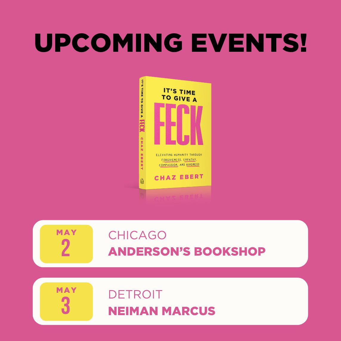 Just a few days away from my book launch events in Chicago (May 2 at @AndersonsBkshp) & Detroit (May 3 at @neimanmarcus - Troy)! There’s still time to RSVP & come celebrate ITTGAF with me. Check out my events page to learn more: giveafeck.com/events/