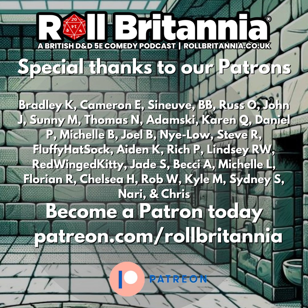 A heartfelt thank you to all our patrons for your support—you truly keep our ship sailing! 🚢 Want to get more #RollBritannia and help us create even more exciting adventures? Check out our Patreon at patreon.com/rollbritannia for exclusive perks! #DnD #Podcast