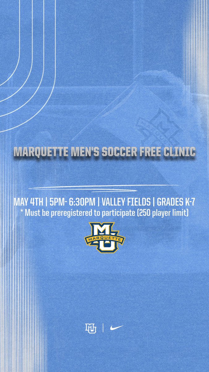 Less than one week away from our FREE CLINIC! Click the link in our bio to register today! Limited spots available. #wearemarquette | #marquettesoccer