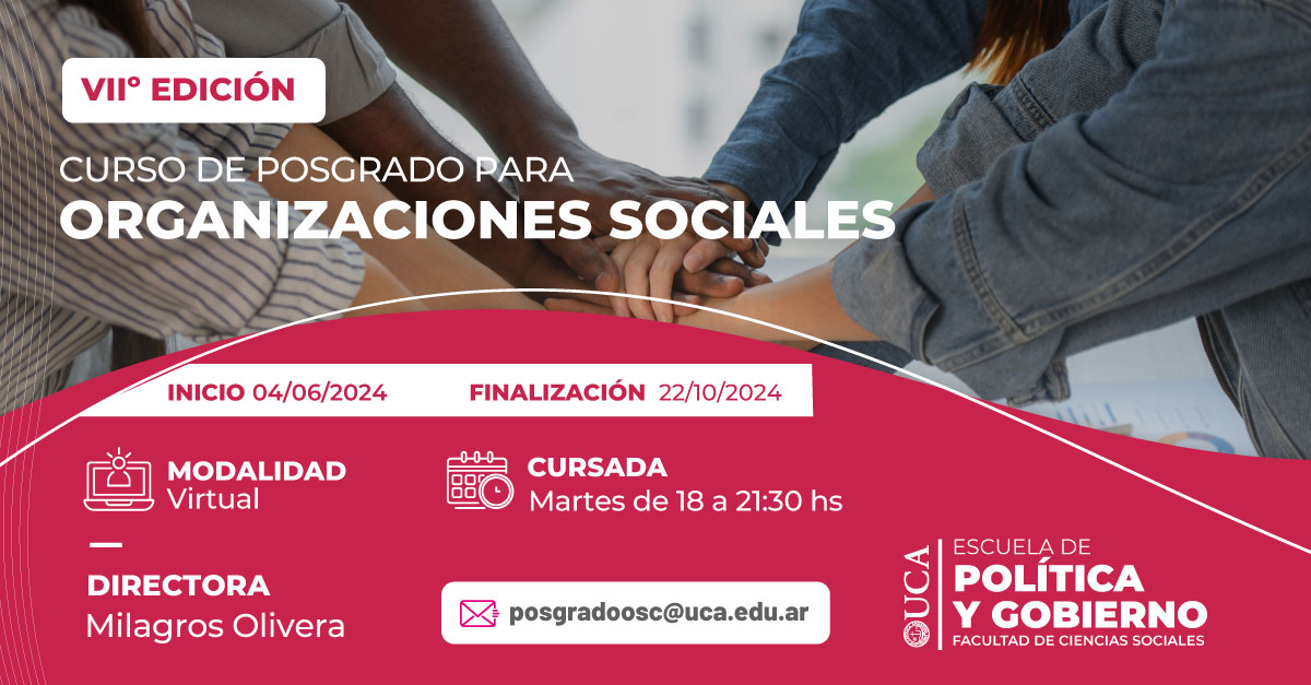 En junio comenzamos con la VII° Edición del Curso de Posgrado para Organizaciones Sociales ¡Te esperamos! 📲Para inscribirte, podés enviarnos un mail a posgradoosc@uca.edu.ar