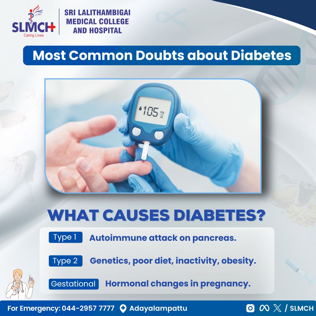 Most Common Doubts about Diabetes

#SLMCH #srilalithambigai #savinglives #MGRERI #DRMGR #diabetes #bloodsugar #highsugar #lowsugar #diabeticneuropathy