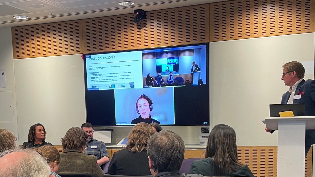 Our afternoon sessions open with @MarinaRomanello joining us online to introduce the work of the @LancetCountdown for our panel on dissemination and implementation of research and innovation. 

#GreenerNHS