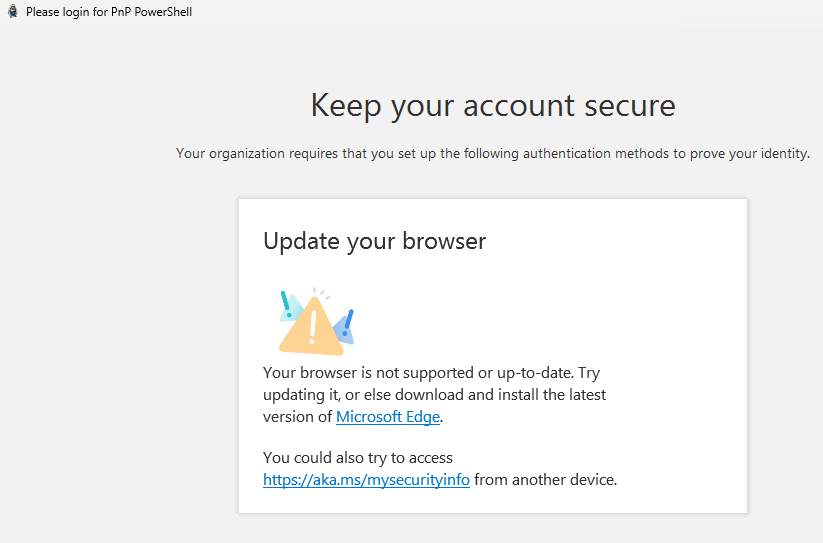 rucam365's tweet photo. Is there a supported way to connect to SharePoint Online PowerShell or PnP PowerShell when you have a device compliance + FIDO2 Conditional Access policy?

From what I can tell, both modules use Internet Explorer for auth?

Someone please fact check me, for my own sanity. https://t.co/wr45mja4MJ